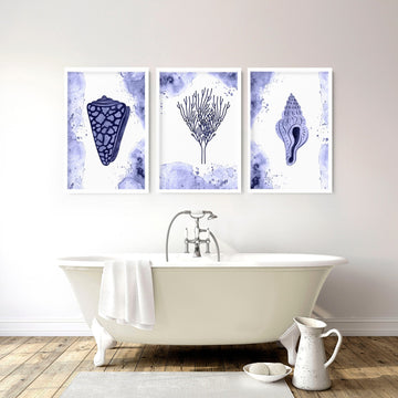 Bathroom decor blue | set of 3 wall art prints - About Wall Art