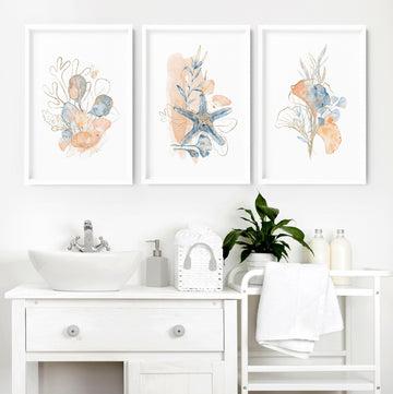 Bathroom decor coastal | set of 3 wall art prints
