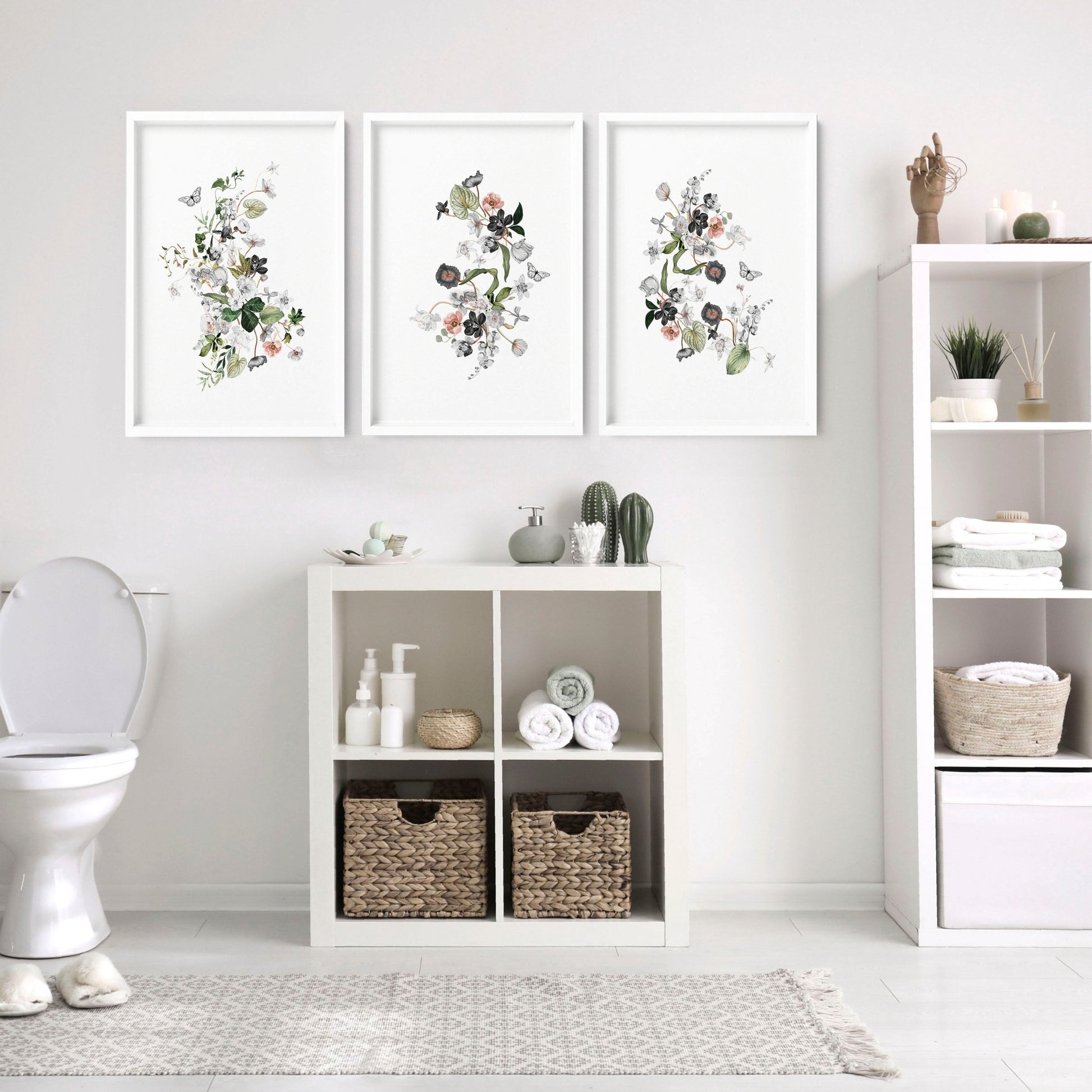 Bathroom chic shabby decor | set of 3 framed wall prints