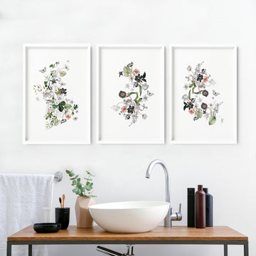 Bathroom framed pictures | set of 3 Shabby Chic wall prints