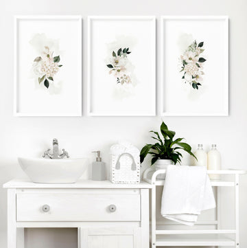 Bathroom pictures framed | set of 3 Shabby Chic wall prints