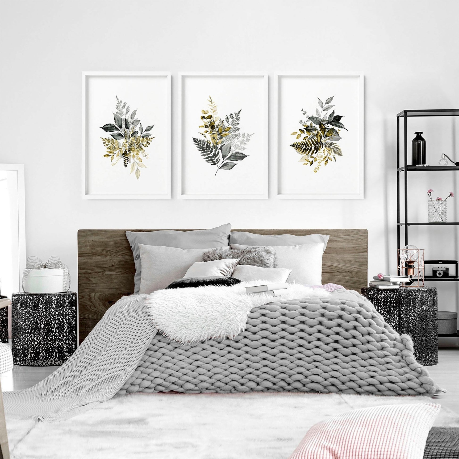 Grey paintings for bedroom Set of unique wall art