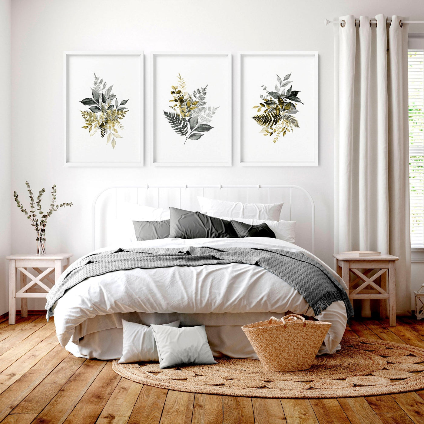 Grey paintings for bedroom | set of 3 wall art prints