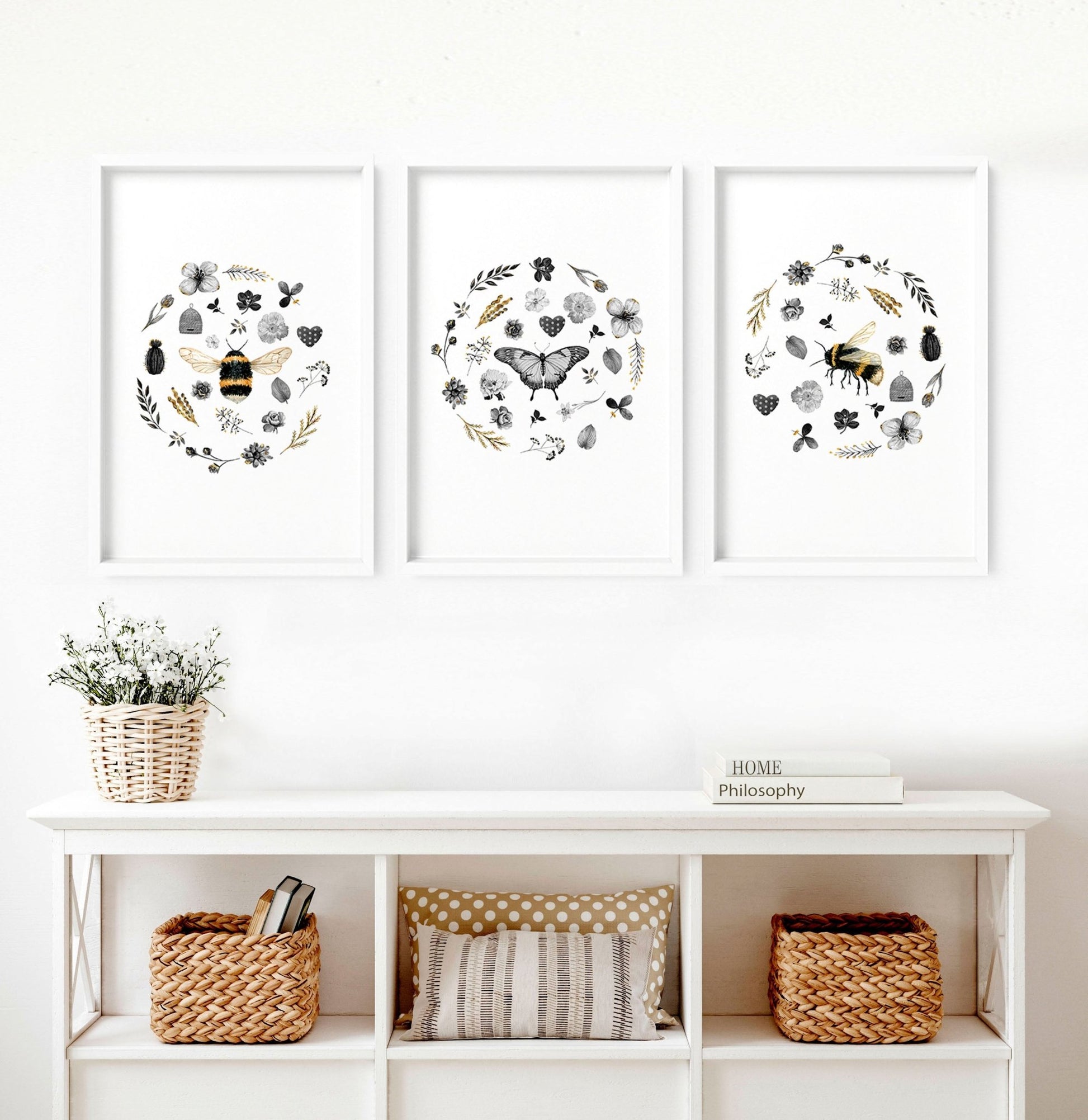 Bee wall art prints | set of 3 wall art prints for Entryway - About Wall Art