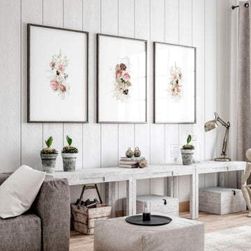 Big wall art for living room | set of 3 Shabby Chic prints