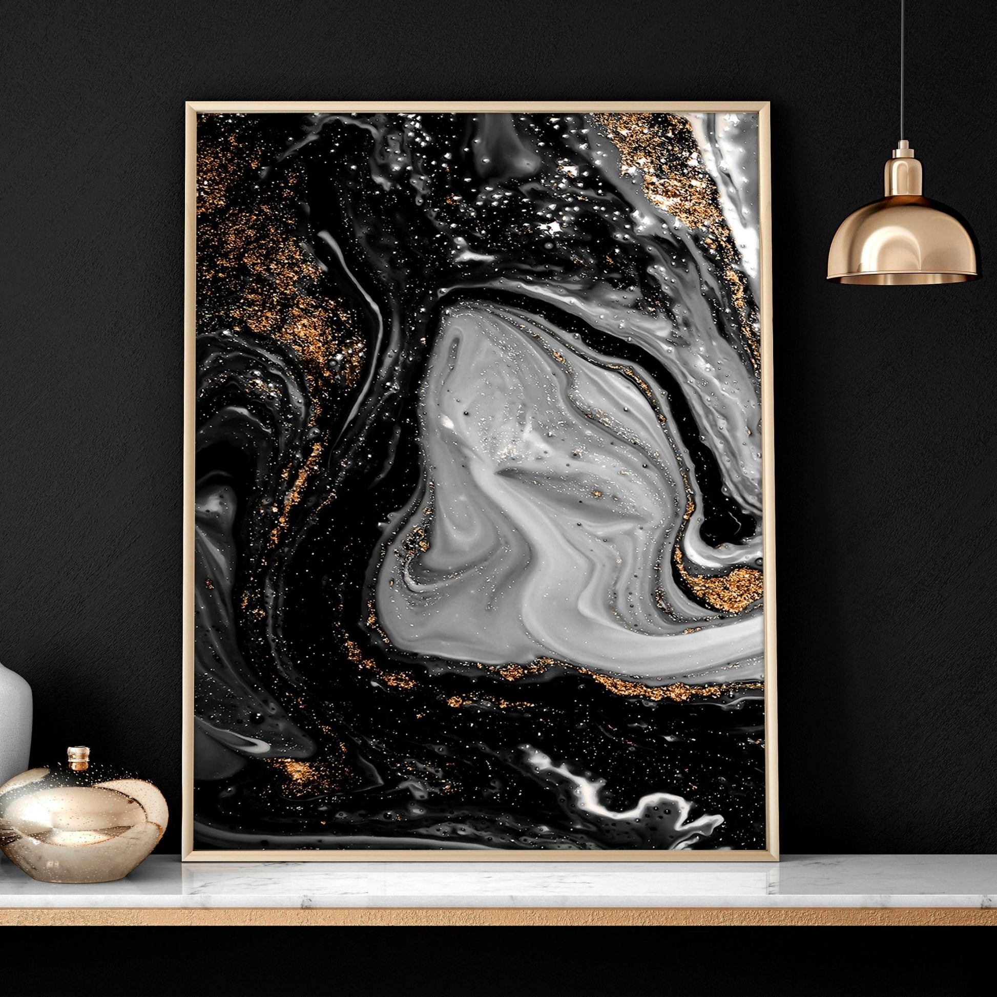 Black and Gold Abstract large wall art | set of 3 wall art prints - About Wall Art