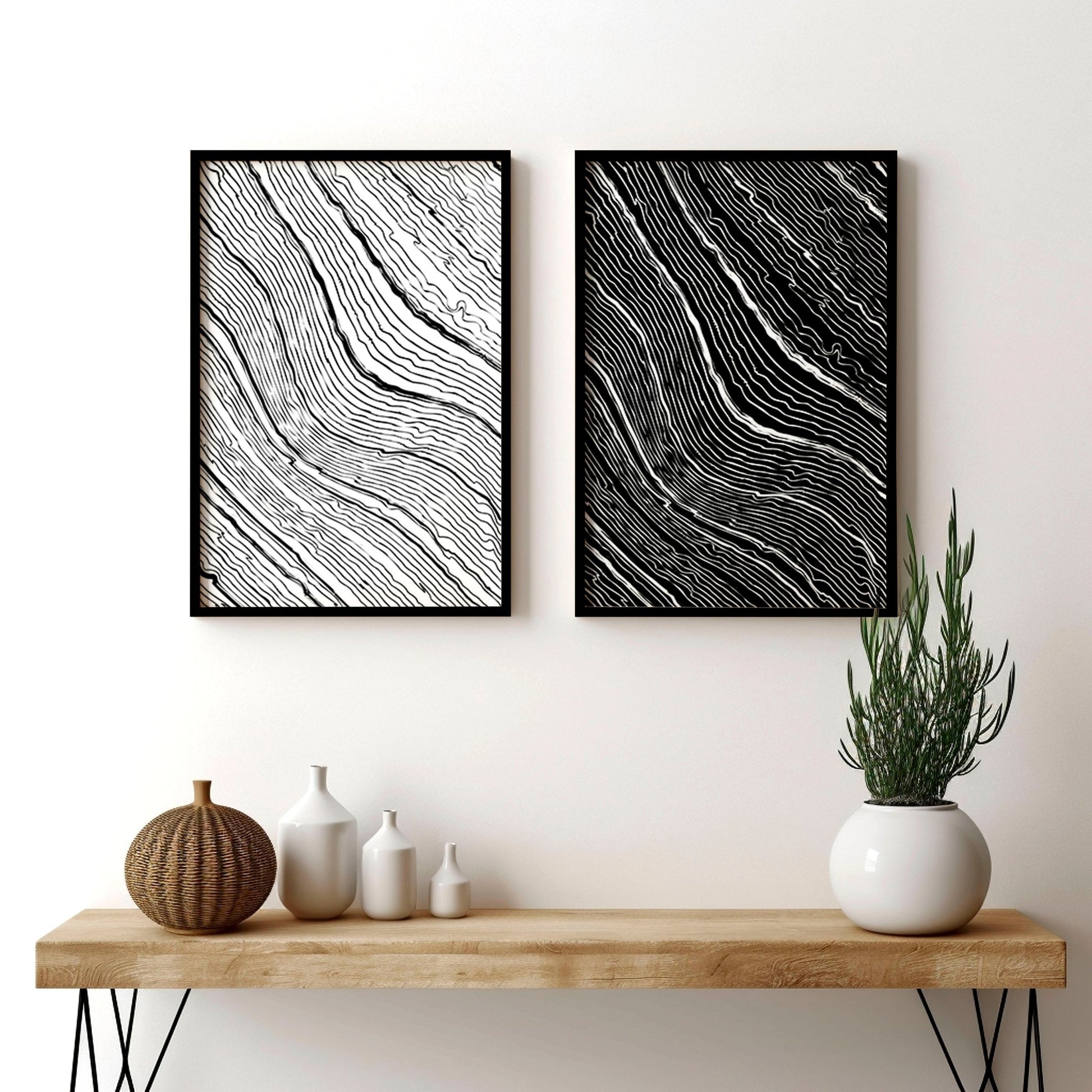 Black and white art wall | set of 2 wall art prints for living room - About Wall Art