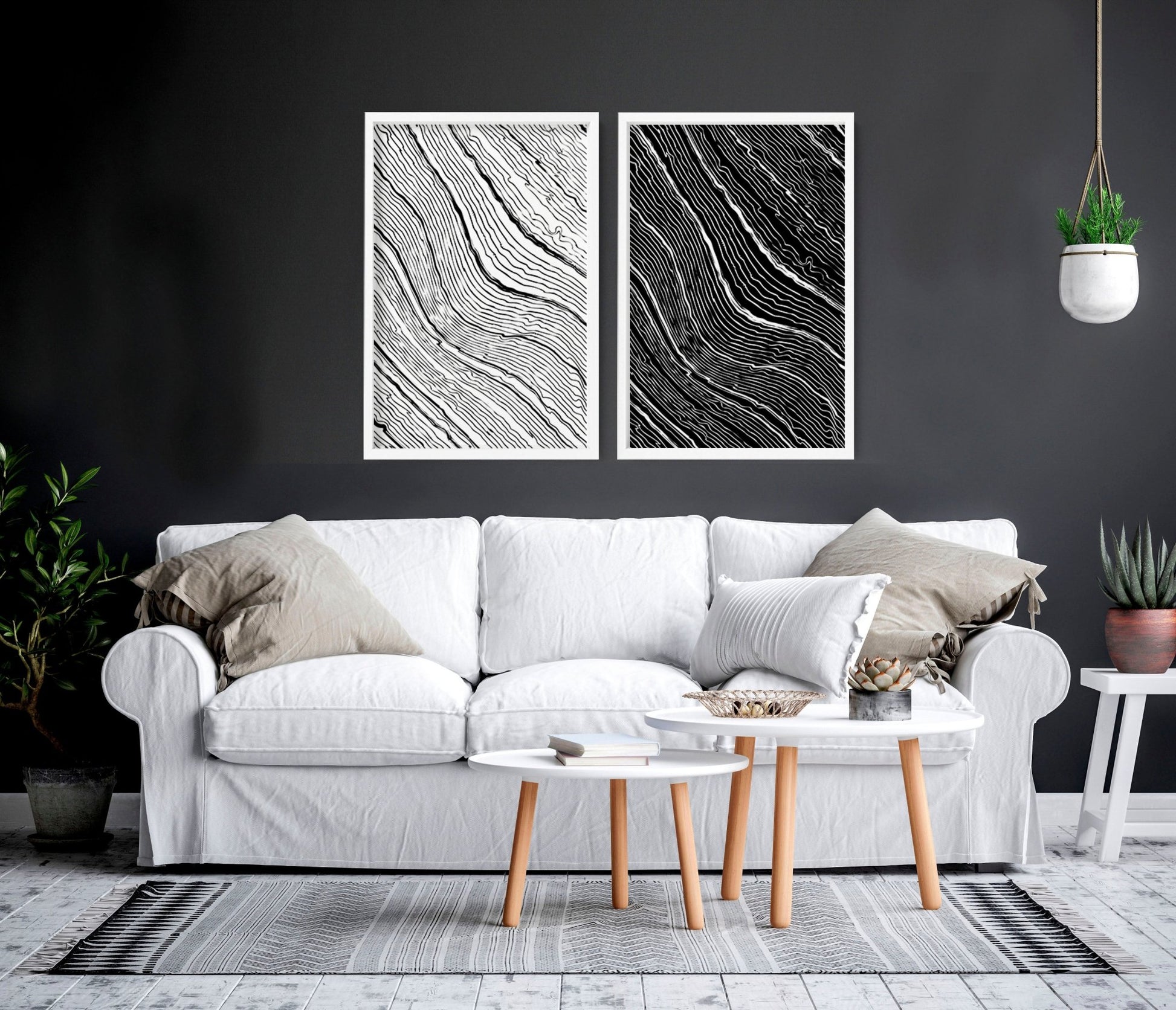 Black and white art wall | set of 2 wall art prints for living room - About Wall Art
