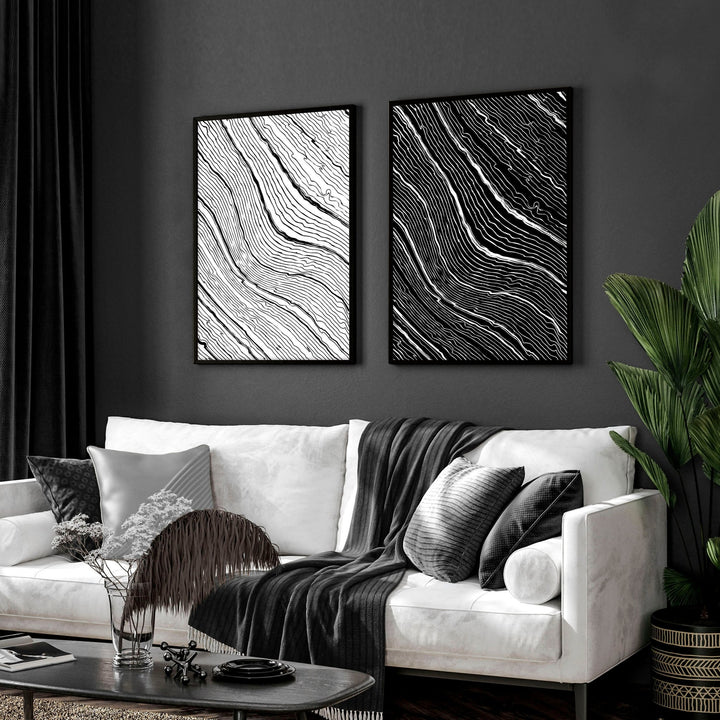 Black and white art wall | set of 2 prints for living room