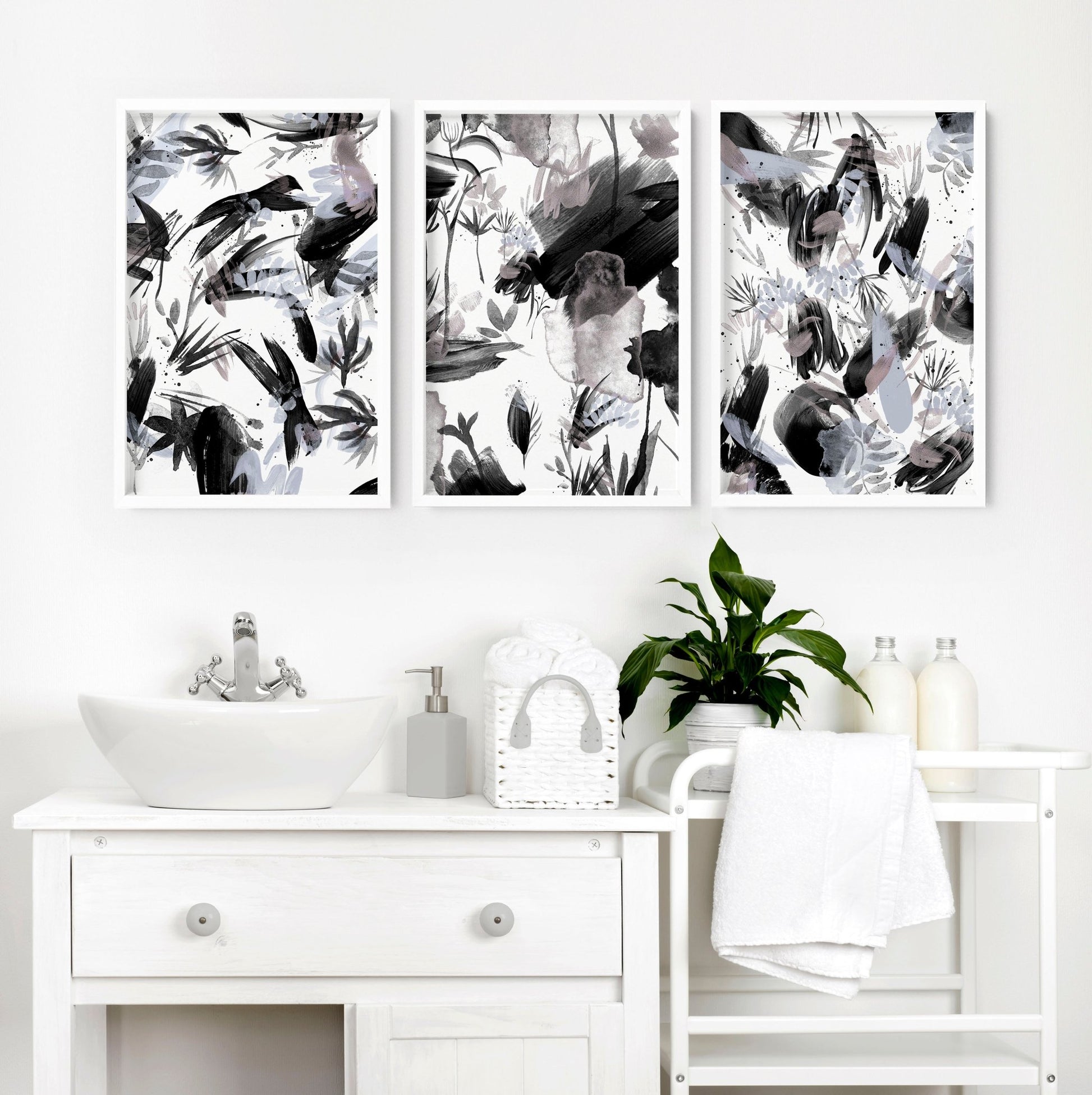 Bathroom wall print | set of 3 Black and White wall prints