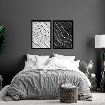 Arte lineal en blanco y negro para dormitorio | conjunto de 2 impresiones de arte de pared
