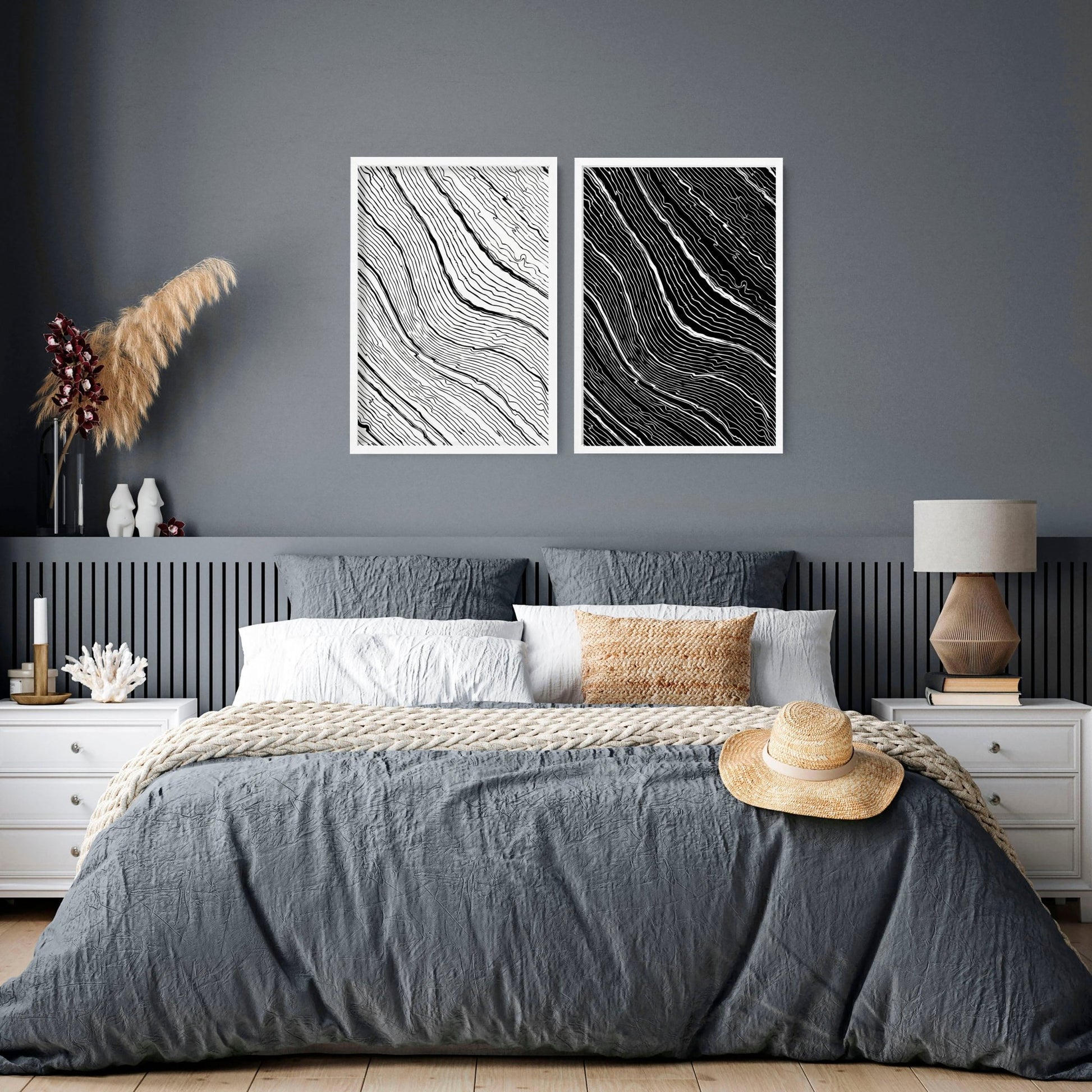Line art for bedroom | set of 2 Black and White wall art prints