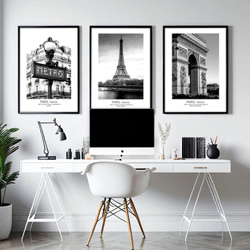 Black and white print set of 3 Paris wall art