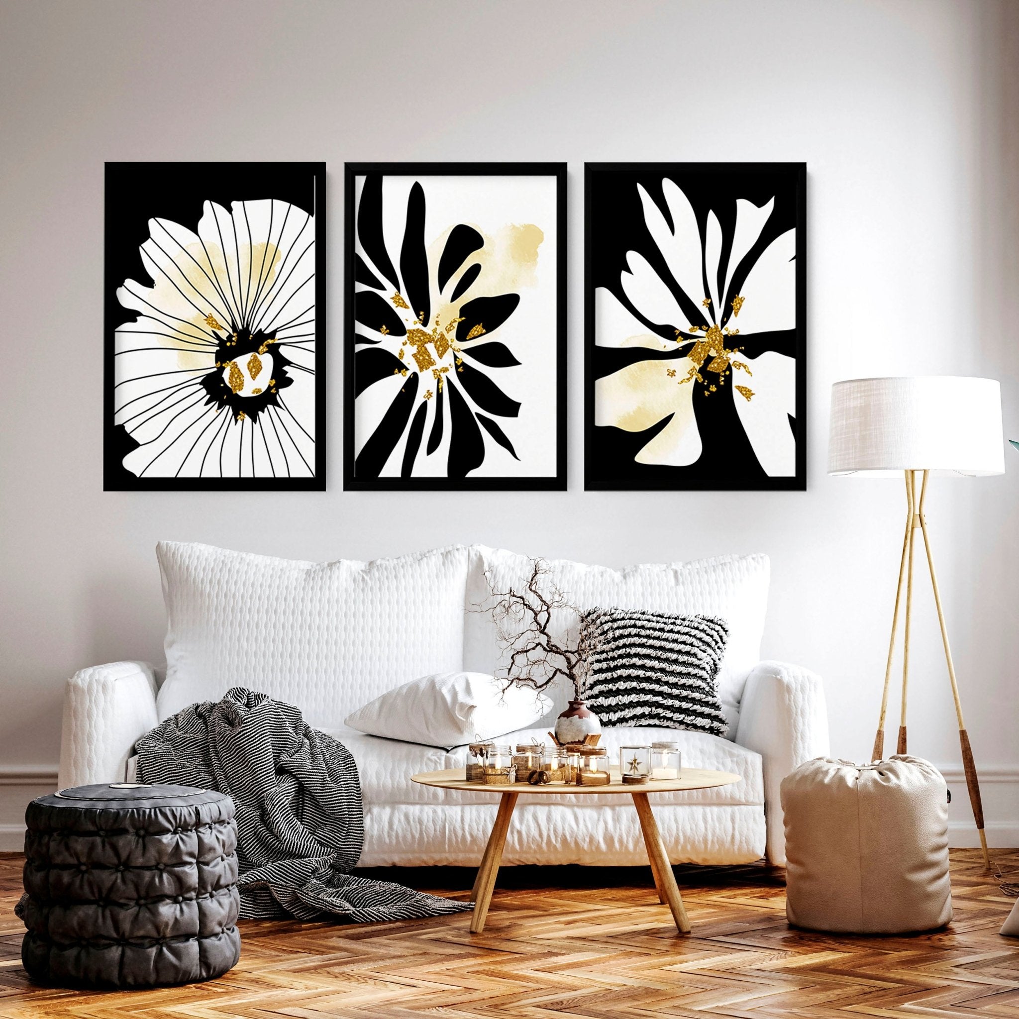 Black white and gold painting set newest of 3