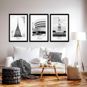 Impresiones en blanco y negro | conjunto de 3 impresiones de arte mural de Manhattan