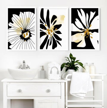 Black & Gold prints for the bathroom | set of 3 wall art - About Wall Art