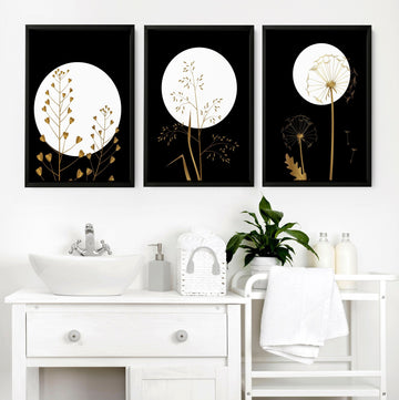 Black & Gold wall art for a bathroom | set of 3 wall art - About Wall Art
