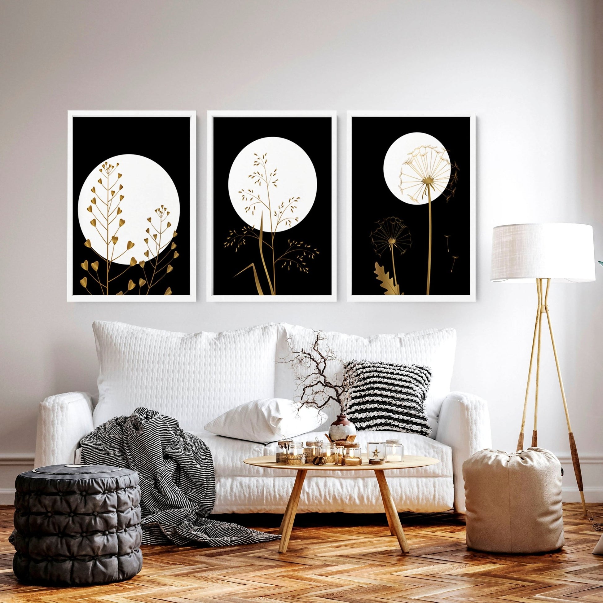 Black wall art for living room | set of 3 wall art prints - About Wall Art