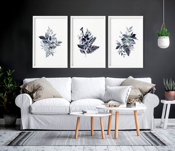 Blue botanical art prints | set of 3 wall art prints