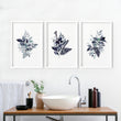 Toilet wall decor | set of 3 Blue Botanical wall art