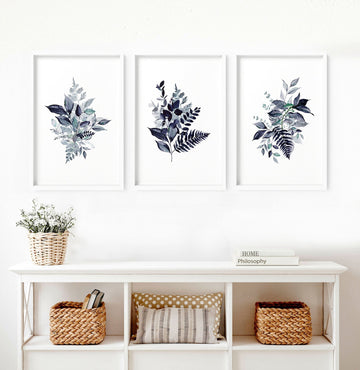 Blue botanical prints - set of 3 art prints - About Wall Art