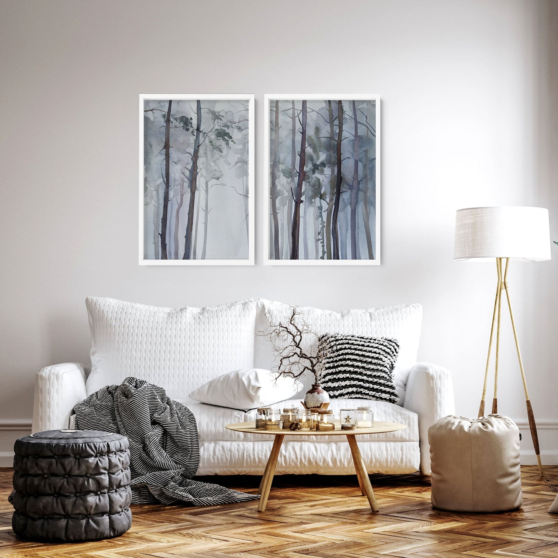 Blue Forest Art prints for Hallway | Set of 2 wall art prints