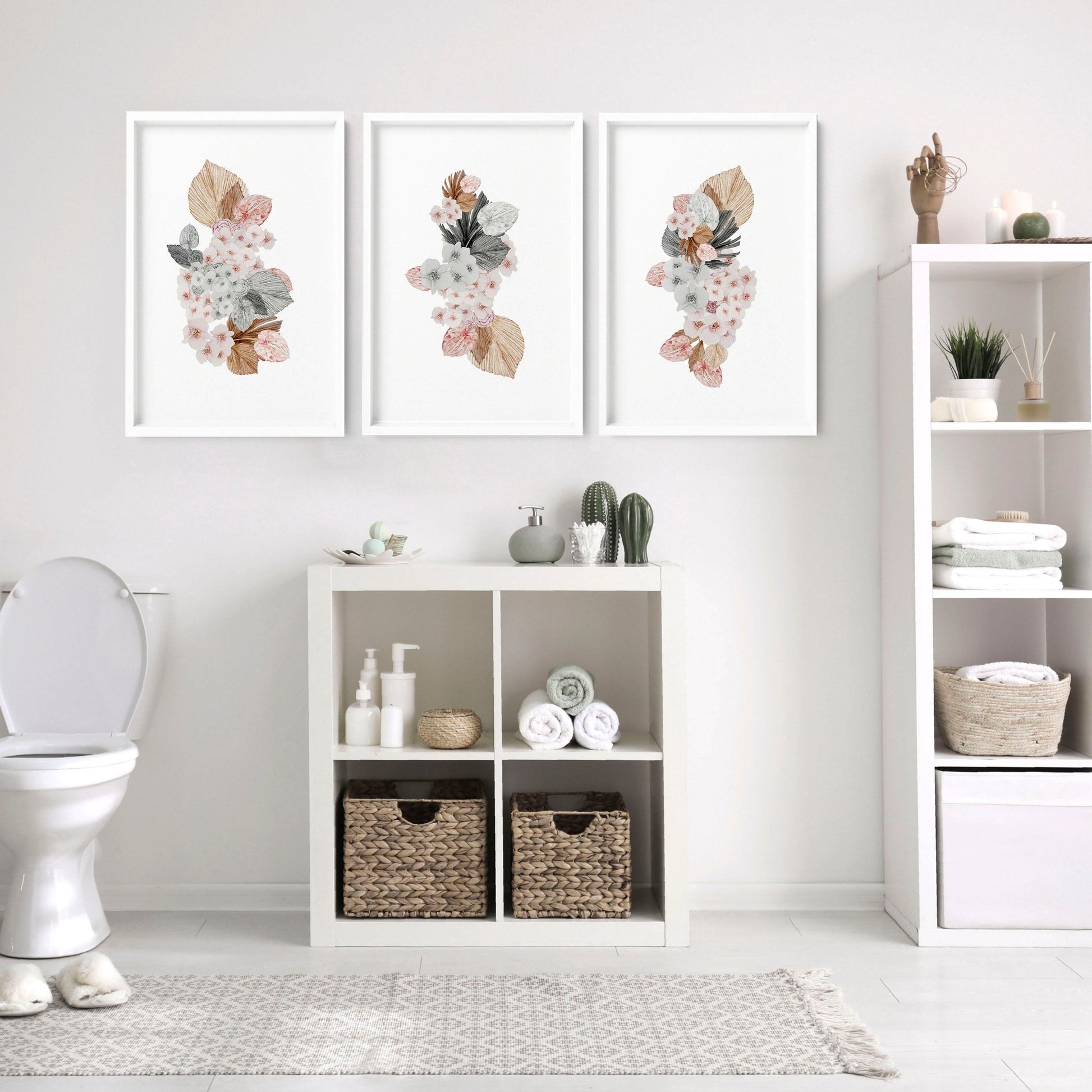 Blush Shabby Chic bathroom prints | set of 3 wall art - About Wall Art