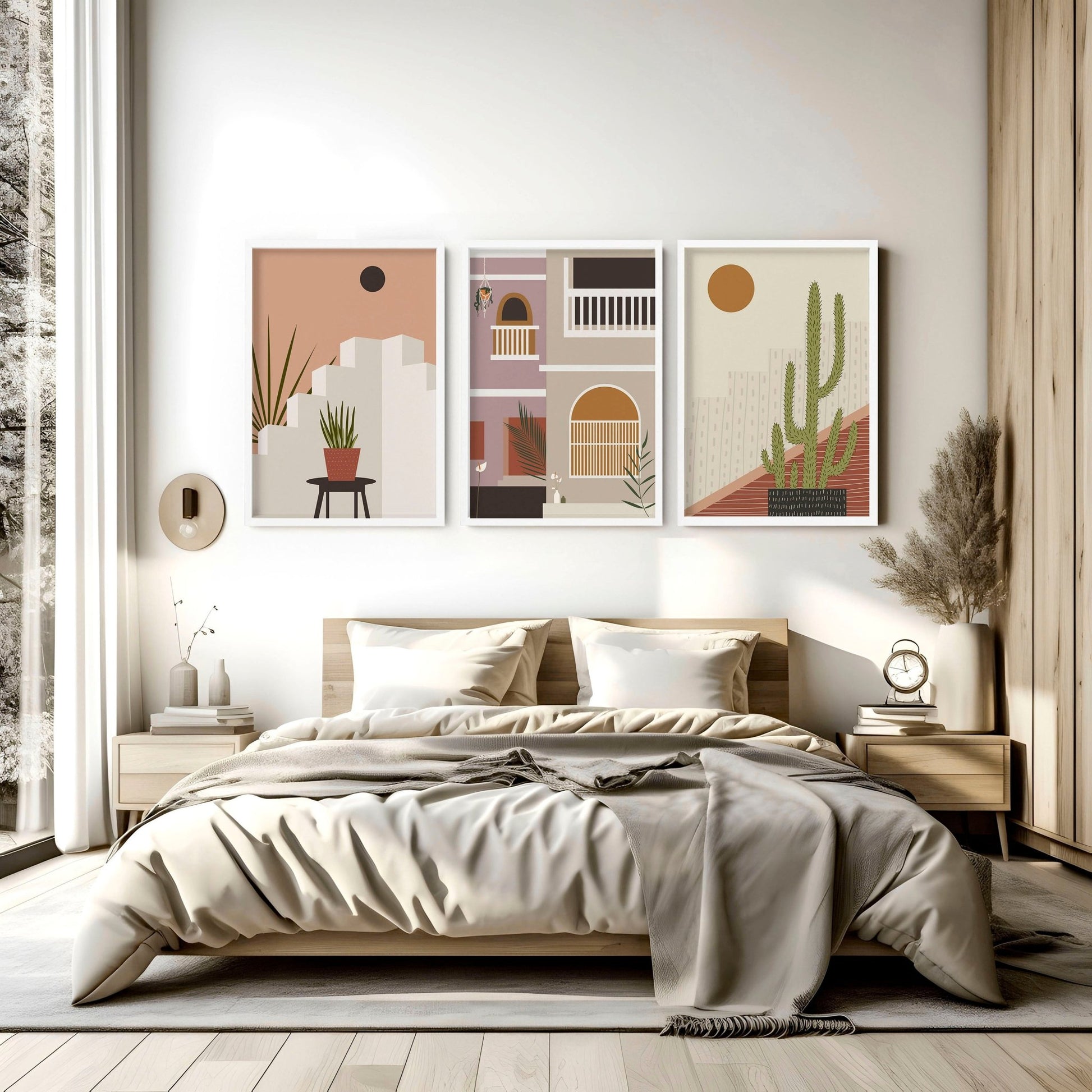 Bohemian framed prints for bedroom | set of 3 wall art prints