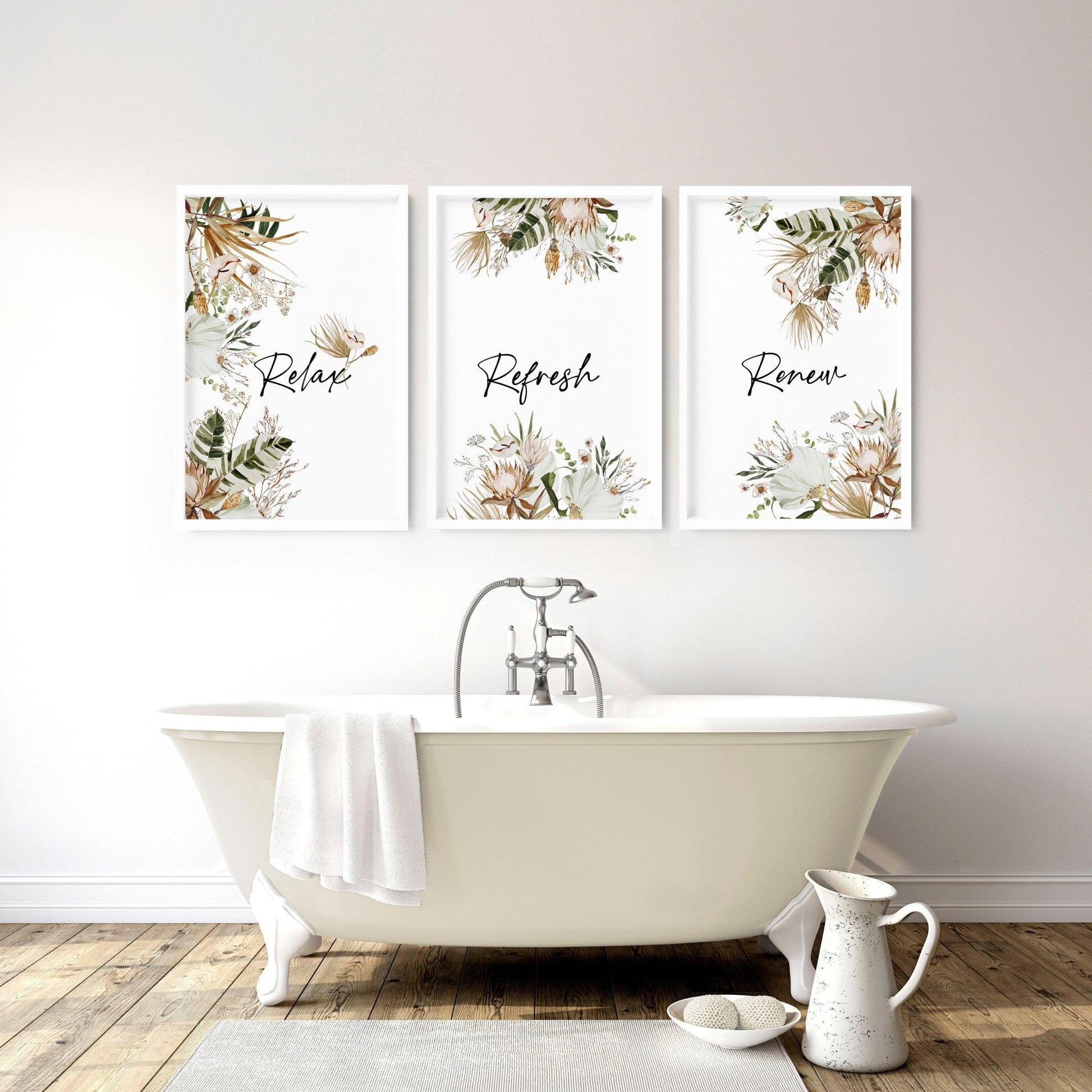 Bohemian Prints for bathroom walls | set of 3 wall art prints - About Wall Art
