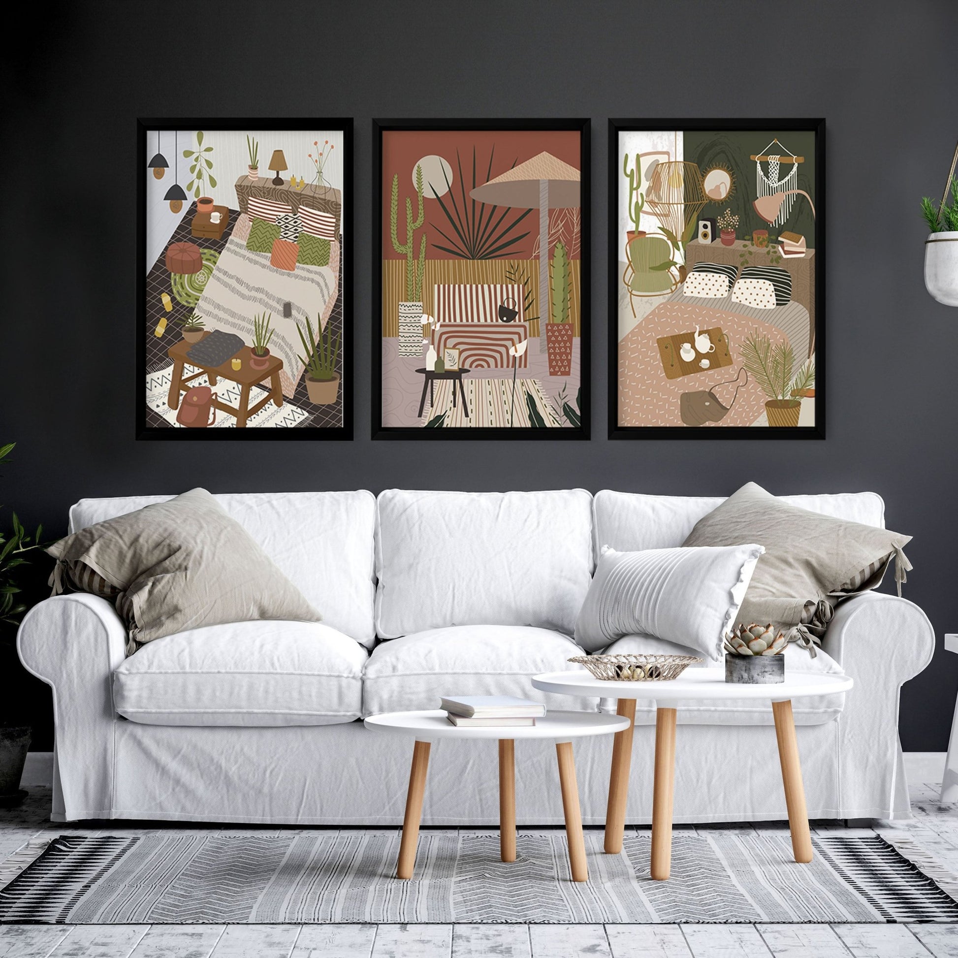 Bohemian wall pictures living room | set of 3 art prints - About Wall Art