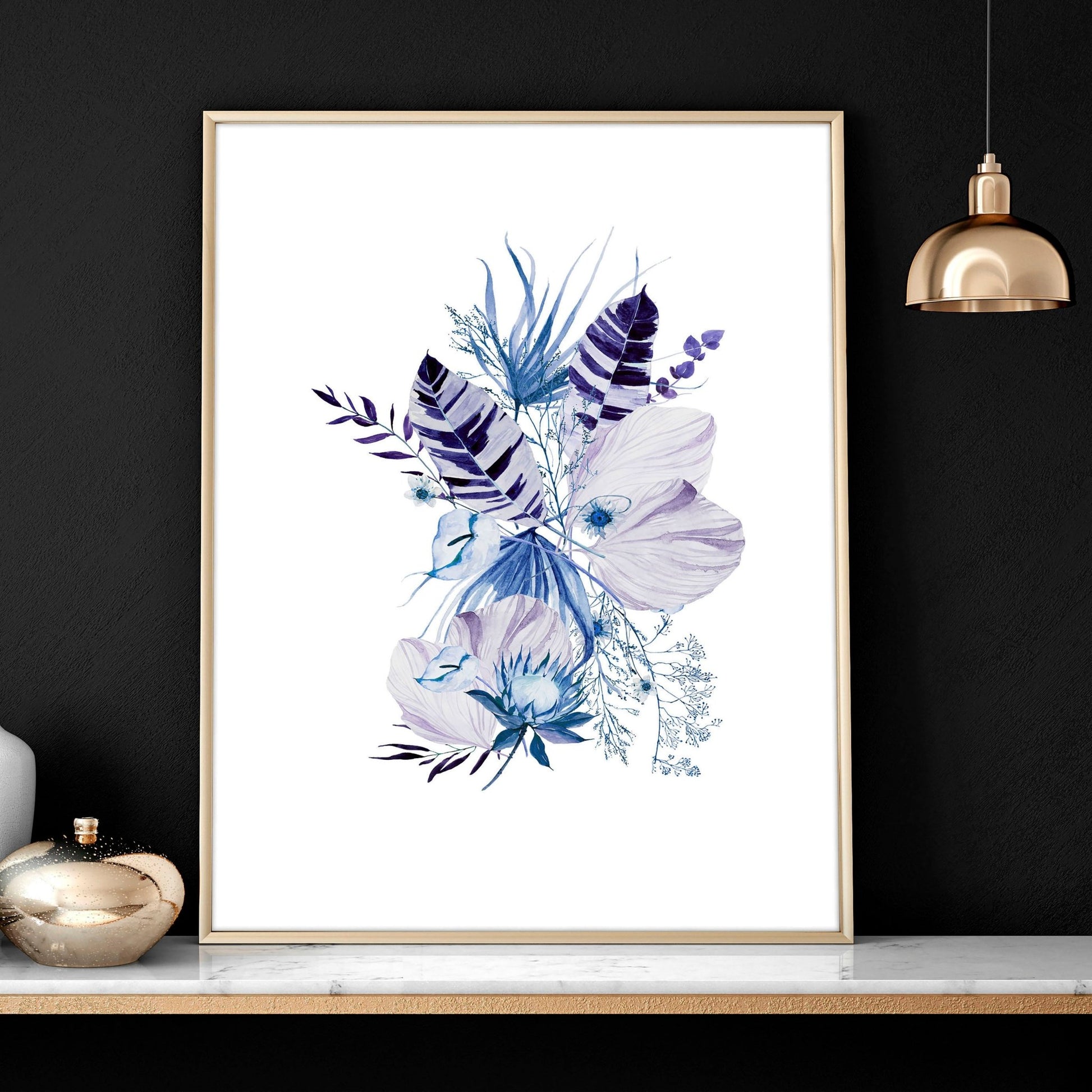 Botanical art prints blue | set of 3 wall art prints - About Wall Art