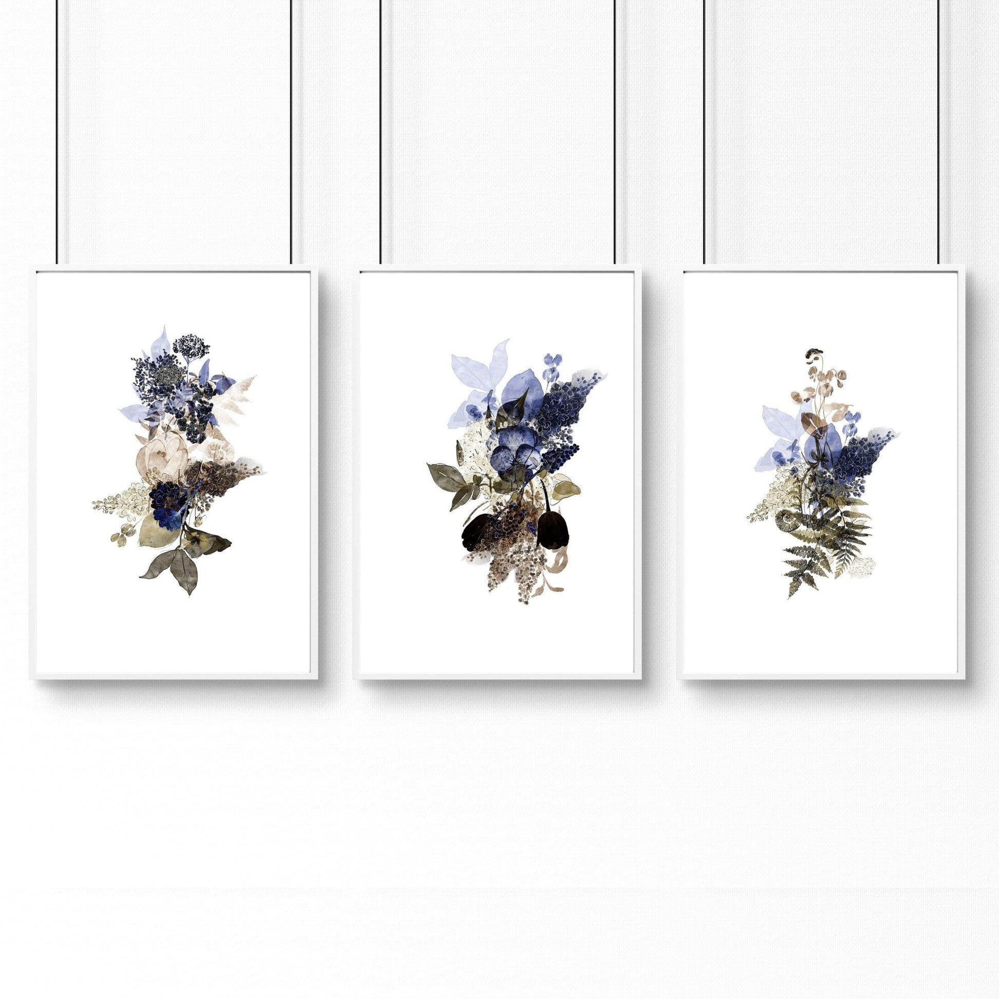Bathroom art framed | set of 3 Botanical wall prints