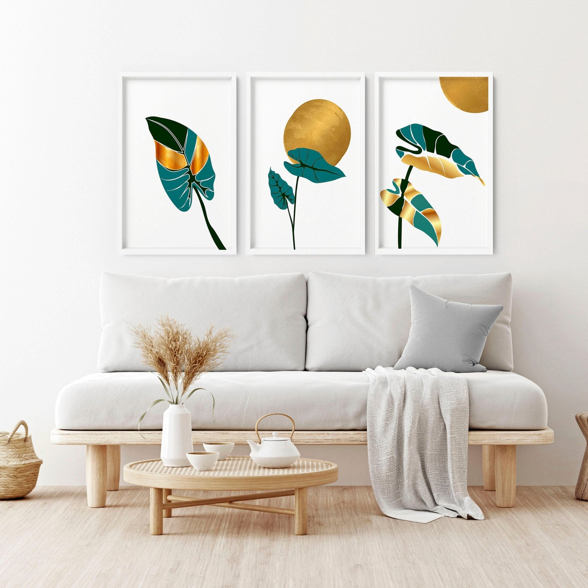 Botanical bohemian decor living room | set of 3 wall art prints - About Wall Art