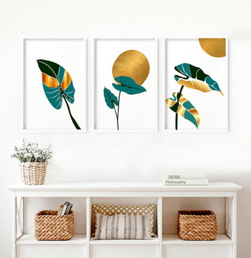 Botanical bohemian decor living room | set of 3 wall art prints - About Wall Art