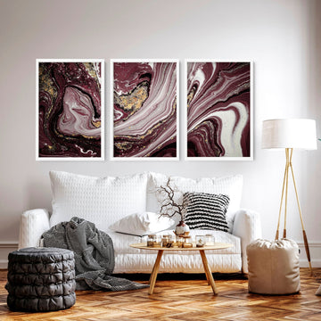 Burgundy marble wall art | set of 3 wall art prints - About Wall Art
