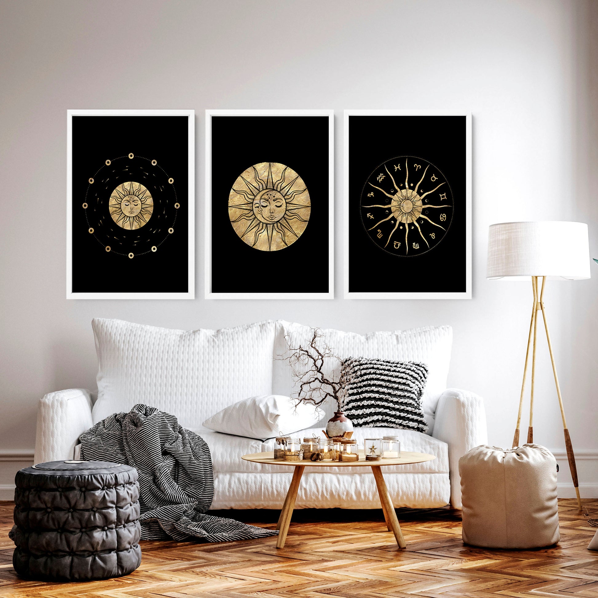 Sun and moon metal wall art | set of 3 wall art prints - About Wall Art