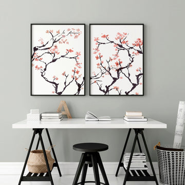Cherry blossom wall art for home office | Set of 2 wall art prints