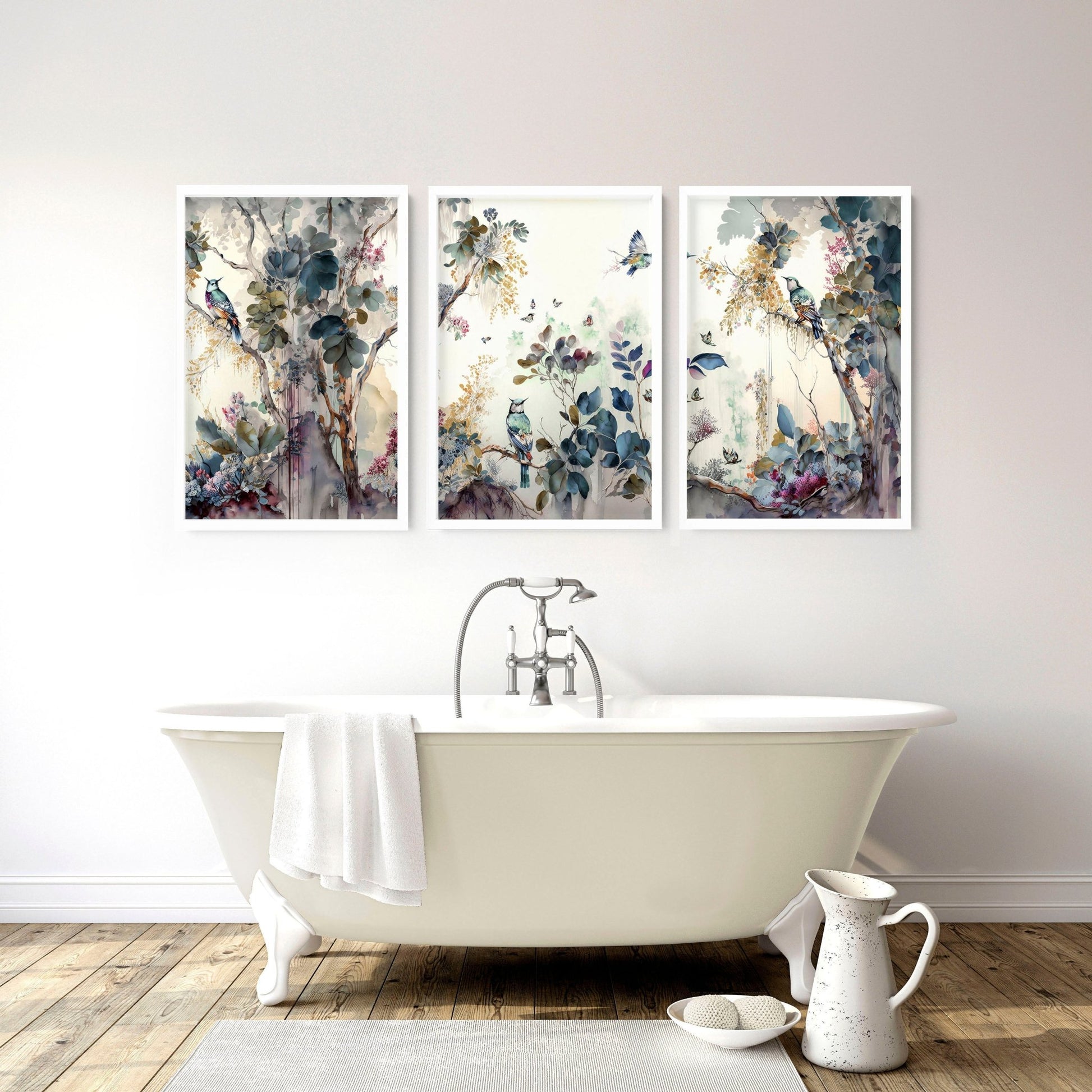 Chinoiserie Bathroom prints in uk | set of 3 wall prints