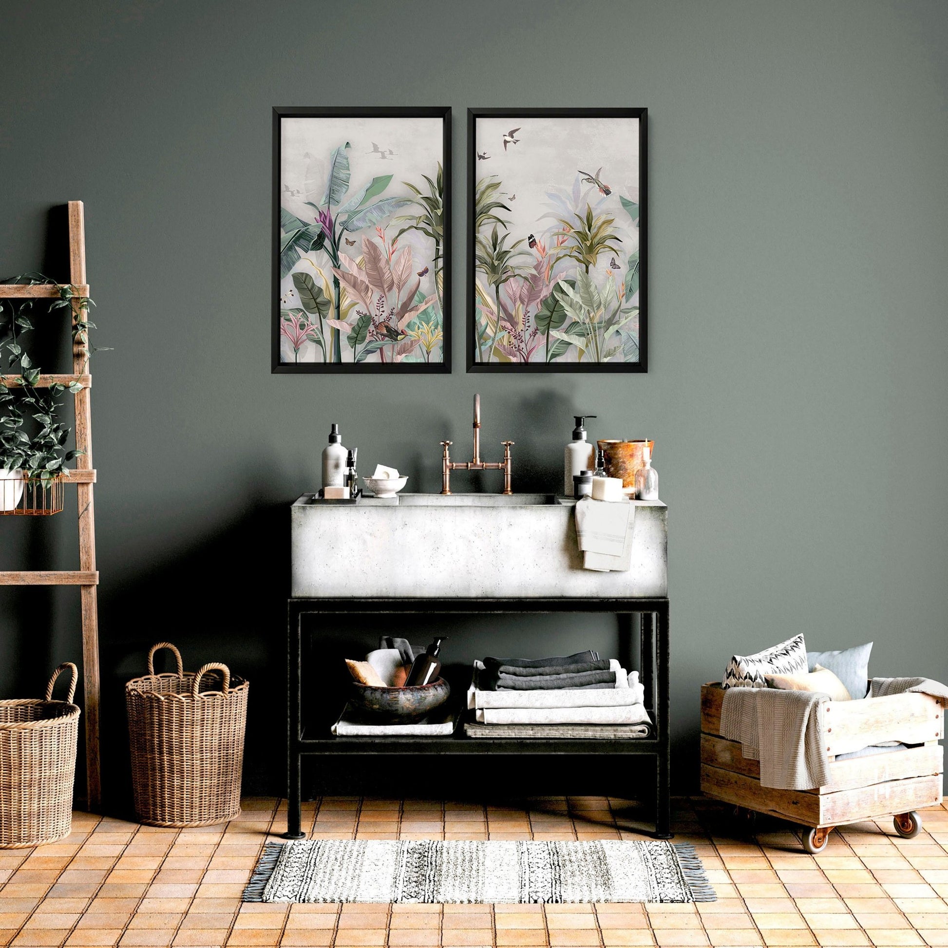 Chinoiserie pictures for bathroom | set of 2 wall art prints