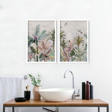Chinoiserie pictures for bathroom | set of 2 wall art prints