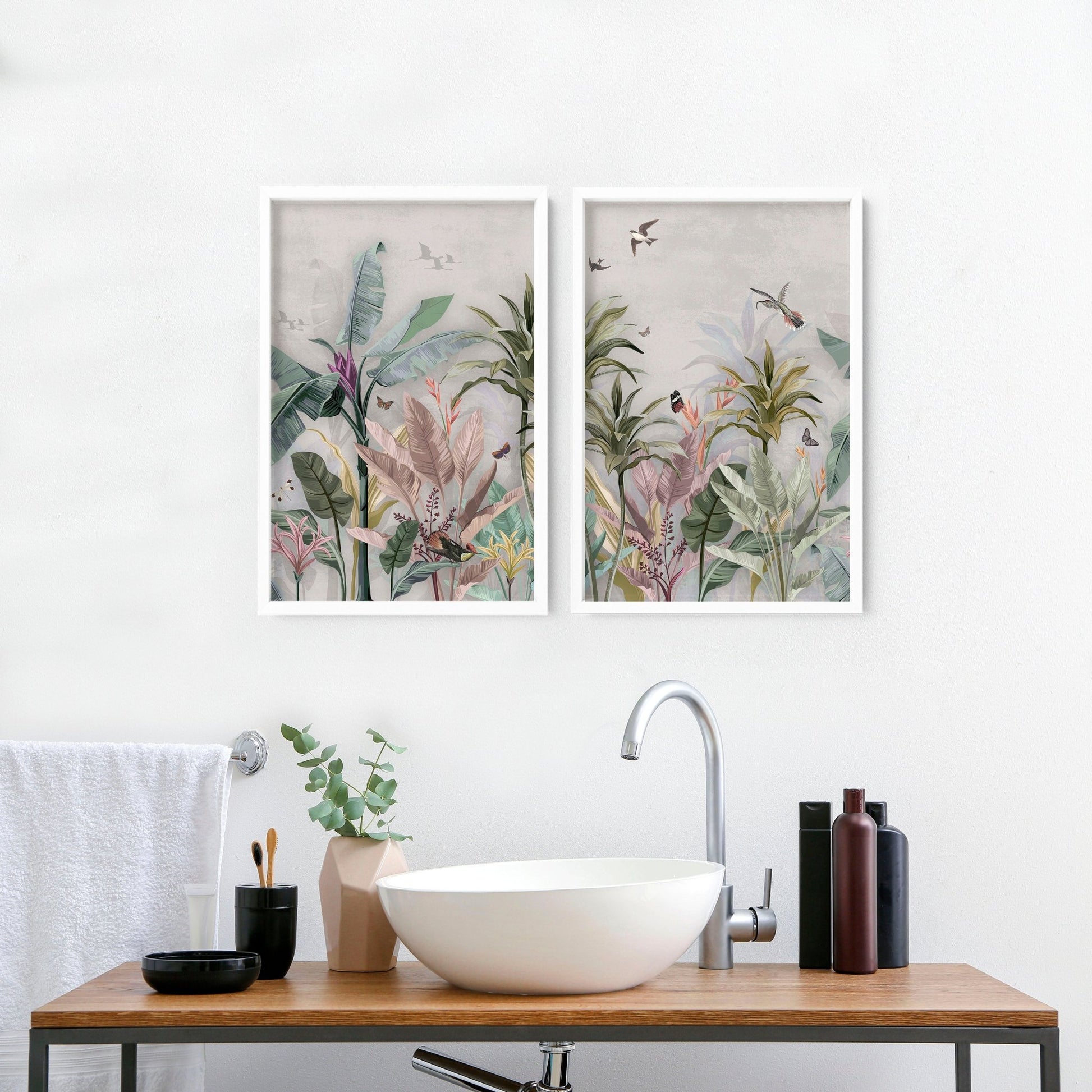 Pictures for bathroom | set of 2 Chinoiserie wall art prints