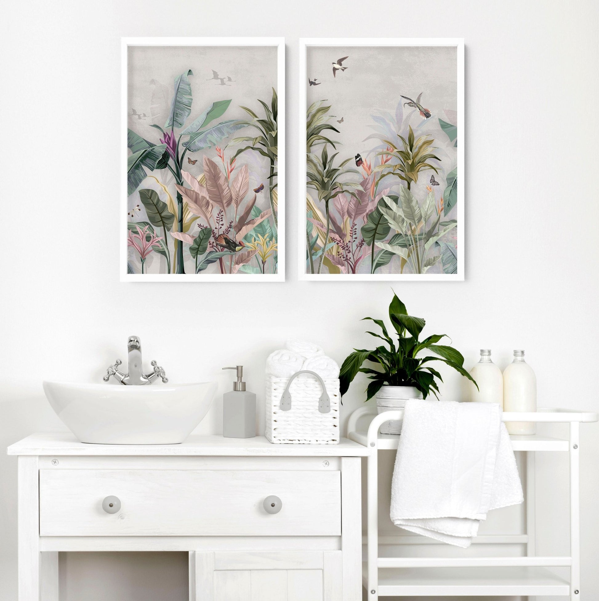 Chinoiserie pictures for bathroom | set of 2 wall art prints