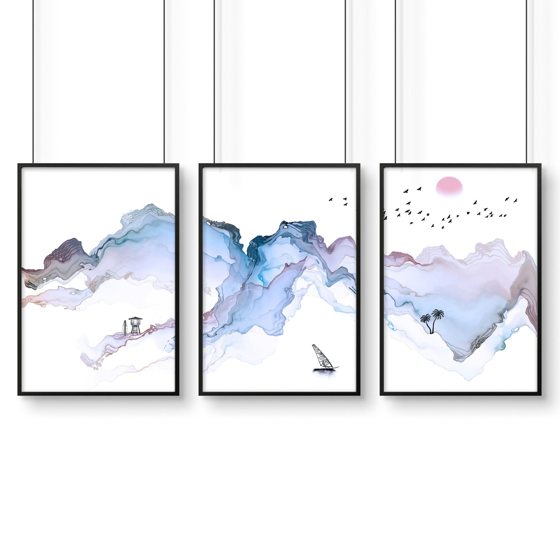 Coast art - Set of 3 wall picture prints - About Wall Art