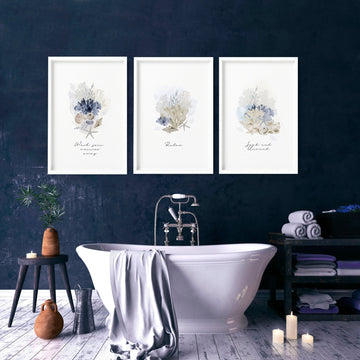 Coastal pictures for bathrooms | set of 3 wall prints