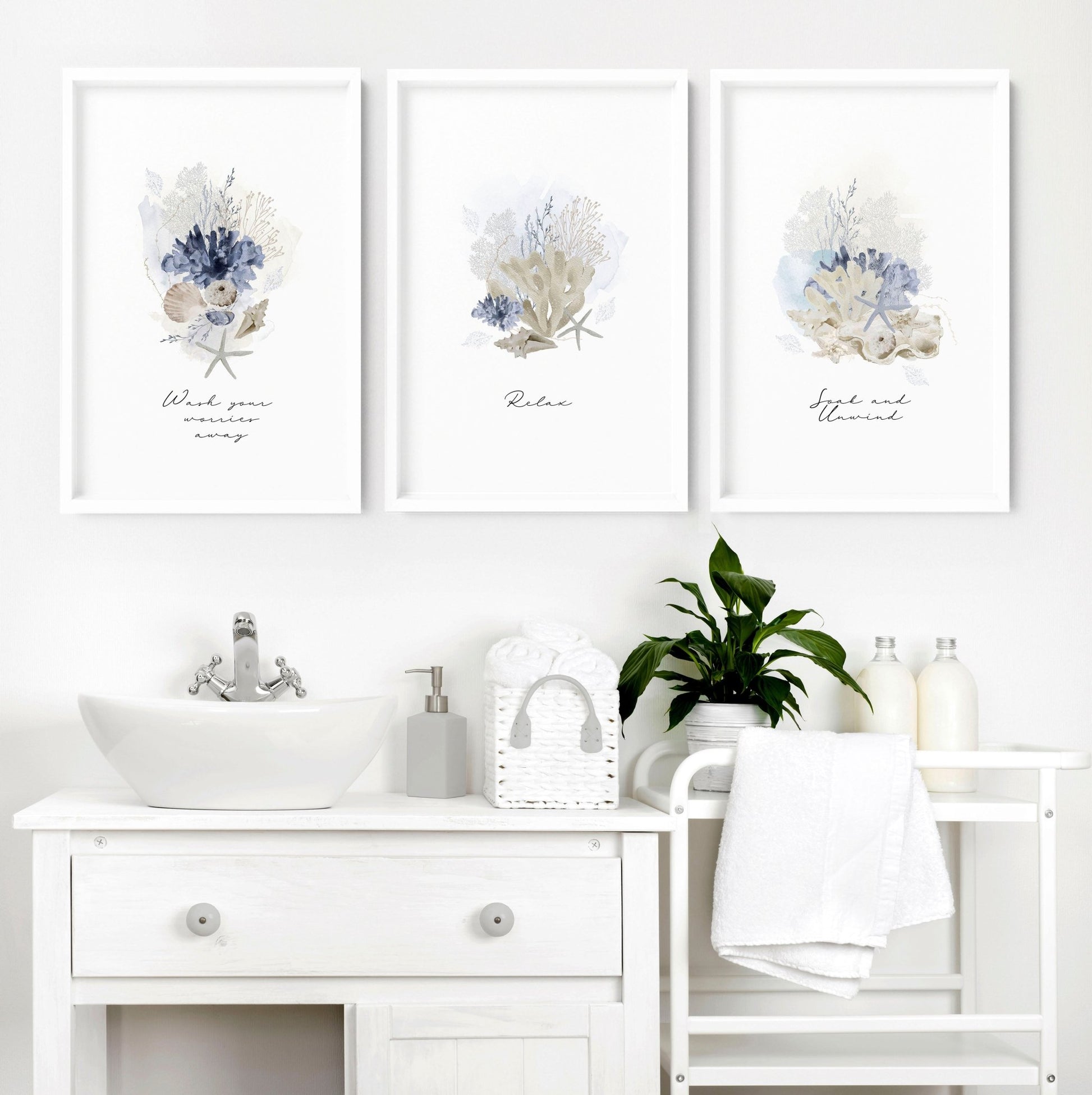 Pictures for bathrooms | set of 3 Coastal wall prints