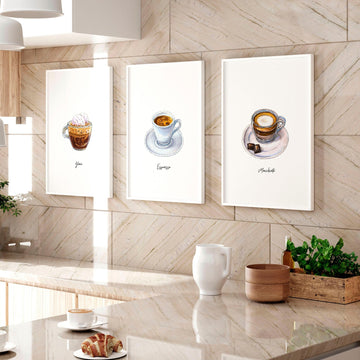 Coffee bar decor ideas | set of 3 wall art prints - About Wall Art