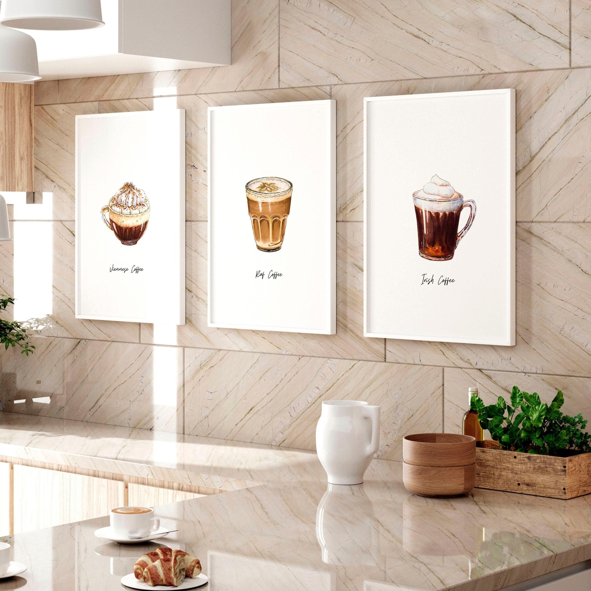 set of 6 kitchen prints coffee print set kitchen art... Coffee prints for kitchen - set of 3 wall art prints