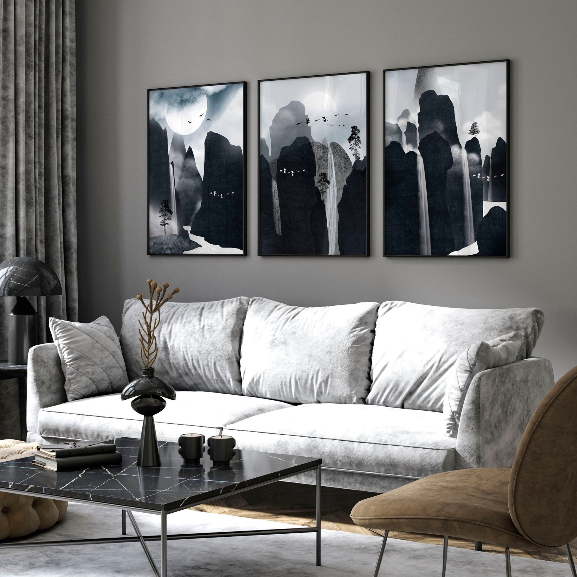 Contemporary art for living room wall | set of 3 art prints - About Wall Art