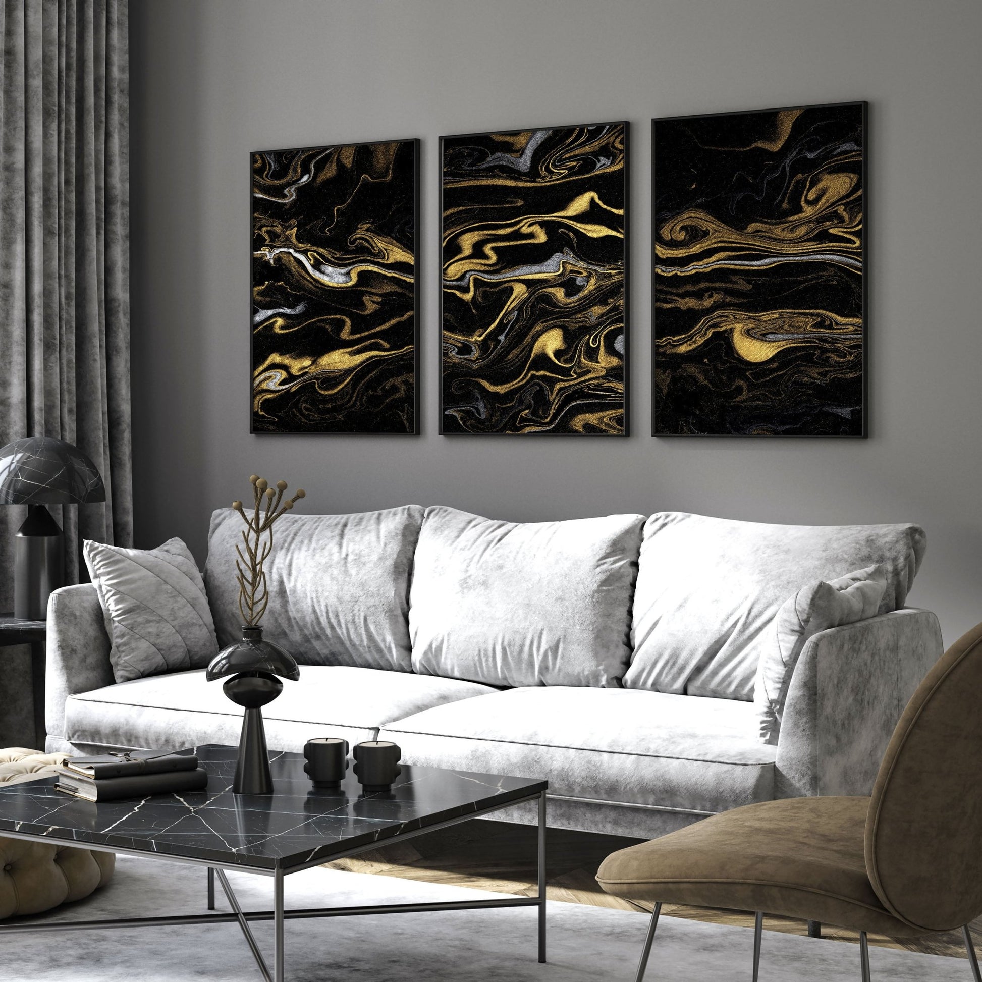 Contemporary artwork for living room | set of 3 wall art prints