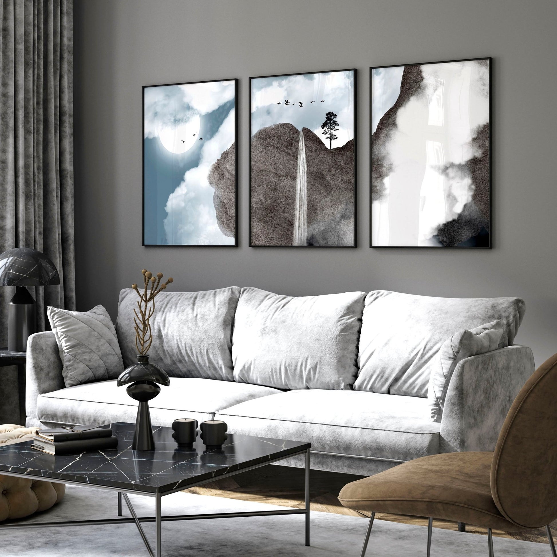 Contemporary wall art for living room | set of 3 art prints - About Wall Art